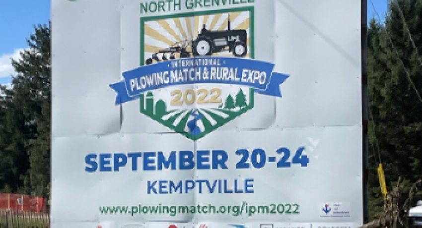 Large sign portraying Site of International Plowing Match 